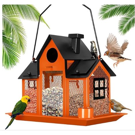 Mangeoire à oiseaux créative avec balançoire, décoration de jardin de maison, lumière chaude, avec décoration d'oiseaux, orange (1/5)