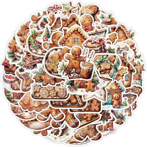 Stickers Noël Autocollants Bonhomme en Pain d'Épice Gommette Imperméable pour de Scrapbooking Artisanat Bricolage 50Pcs (1/3)