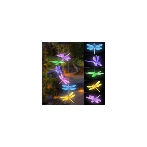 Carillon éolien libellule à spirale multicolore, mobile éolien portable et étanche, décoratif et lumineux pour terrasse, jardin ou maison. (1/5)