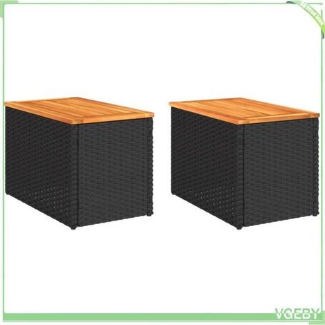 Table d'appoint - V GEBY - 2 pcs - Noir - Résine tressée - Bois massif 55x34x37 cm (1/4)