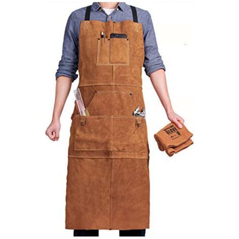 Tablier de Soudeur avec 6 Poches, Tablier de Travail en Cuir Anti-Chaleur Ignifuge, Tablier de Menuisier pour Homme Réglable de M à XXXL, Parfait pour Forgeron, Mecanicien, Atelier (1/4)