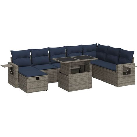 Maison Exclusive - Set Divani Giardino 9 pz con Cuscini Grigio Polyrattan Acacia (1/5)