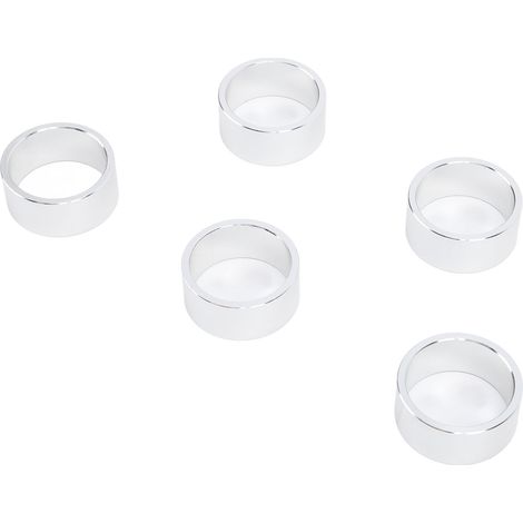 Set aus 5 Fahrradlenker-Spacern, ohne Gewinde, aus Aluminiumlegierung, kompatibel mit 28,6 mm Gabeln (Dicke: 15 mm, silberfarben). (1/5)