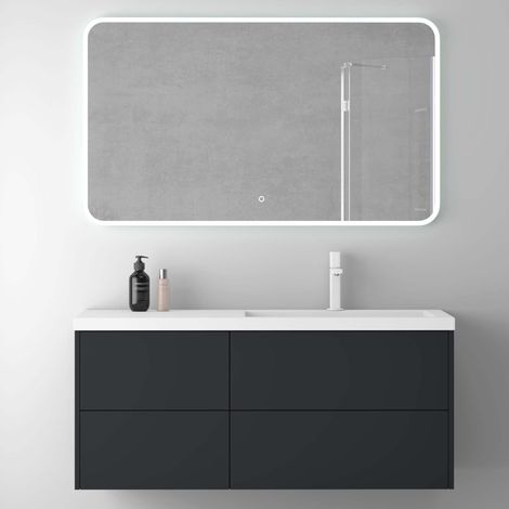 Mai & Mai Badmöbelset 120cm Waschbeckenunterschrank Waschtisch mit Unterschrank Anthrazit matt 4 Soft-close Schubladen Badezimmermöbel mit LED-Badspiegel Moment (1/5)