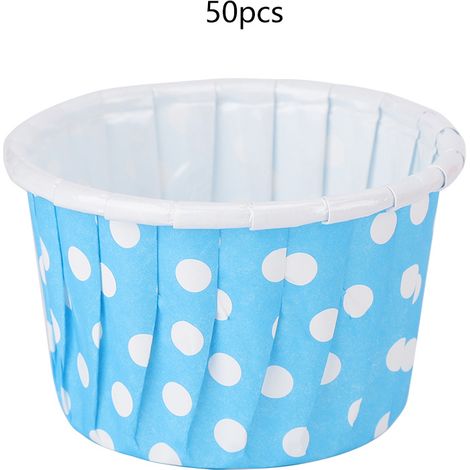 Moules à muffins antiadhésifs pour la pâtisserie maison, moules à gâteaux ronds bleus à pois, taille standard, résistants et durables, de qualité alimentaire. (1/5)