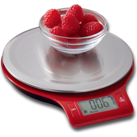 JANMIR-Balance de cuisine numérique ronde en acier inoxydable, rouge (1/5)