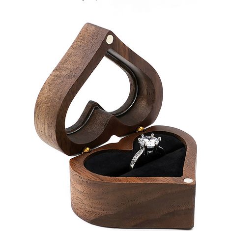 Boîte à alliances en bois en forme de cœur, boîte à bagues personnalisée avec couvercle transparent, idéale pour une demande en mariage à Noël, une cérémonie de mariage ou pour présenter vos bijoux de (1/5)
