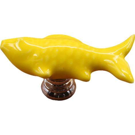 Fish Shape Ceramic Door Knob Drawer Cupboard Wardrobe Furniture Pull Handle (Yellow) (1/2)