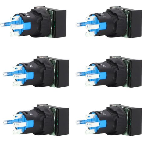 Lot de 25 interrupteurs à bouton poussoir 16mm carrés lumineux 24V vert, verrouillage/maintenu et momentané, kit complet (1/5)