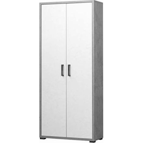 Armadio 2 Ante con Cassetto Ossido Bianco Cemento 75x33x175 cm (1/3)