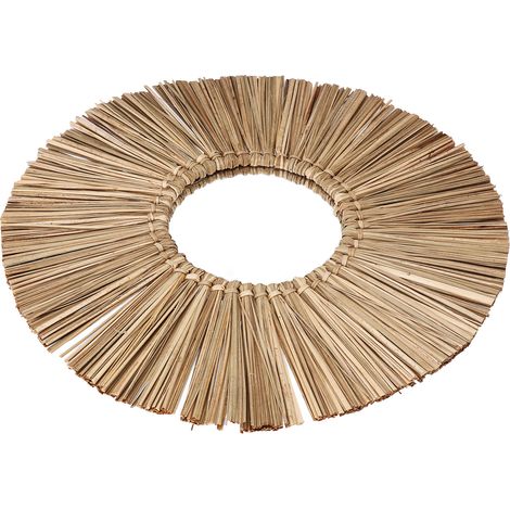 Miroir suspendu en paille tressée, décoration rétro nordique, miroir de coiffeuse rond tissé à la main, pompons naturels (1/5)