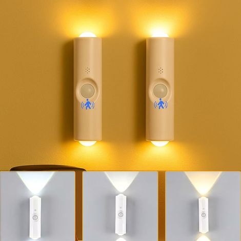 Nachtlicht Mit Bewegungsmelder, 2 Stück Aufladbar Magnetischen Led Nachtlicht, Dreifarbige Dimmfunktion & RGB-Ambientelicht Bewegungsmelder Licht, 3 Modi (Auto/ON/OFF), Für Treppe, Schlafzimmer (A) (1/5)