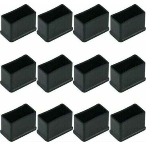 Lot de 12 Embouts de Protection Rectangulaires en Feutre de Caoutchouc pour Pieds de Table ou de Chaise - Noir, 15 x 30 mm.