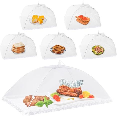 Homealexa 6-teiliges Set faltbarer Lebensmittelabdeckungen, Fliegenschutz, für Lebensmittel, Obst, Picknicks, Grillabende, Weiß, 1 XL + 5 Standard (1/5)