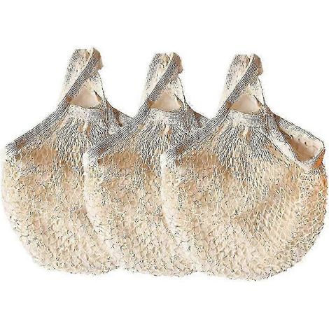 Sacs à provisions réutilisables en filet de coton, sacs en coton à cordon, sacs en filet pour courses, lot de 3 SZRH AS (1/5)