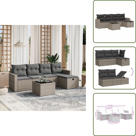 The Living Store 6-tlg. Garten-Sofagarnitur mit Kissen Grau Poly Rattan - Gartenmöbel Set - PE-Rattan Gartenmöbel - Outdoor Lounge Set - Esstisch Set - Balkonmöbel (1/5)