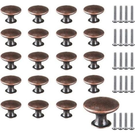 Lot de 20 poignées de porte rondes en bronze rouge vintage de 30 mm, avec vis, pour commode, armoire, etc. (1/5)
