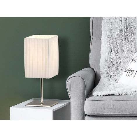 LED Tischleuchte Silber Chrom mit Plissee Stoffschirm Weiß, Höhe 26cm (1/5)