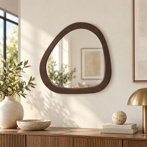 Miroir en bois marron design organique 55 cm CORTINA (1/3)