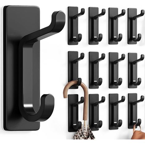 Gancho Adhesivo Para Pared - Acero Inoxidable - Resistente Al Agua Y A La Corrosion - Para Baño Y Cocina - Negro - Set De 12 Unidades (1/5)