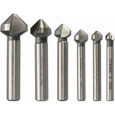 Lot de 6 forets à fraiser HSS 90° - Diamètres 6,3/8,3/10,4/12,4/16,5/20,5 mm - Pour bois, métal et PVC - Conception monobloc pour fraisage précis (1/4)