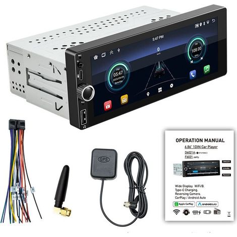 Autoradio 6,86 Pouces 1 DIN MP5, , écran Portable, Navigation, Sans Fil, CarPlay, Android Auto, 2+64G (1/2)
