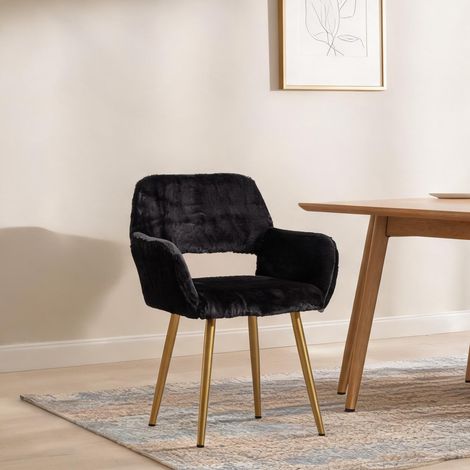 Fauteuil de salle à manger noir en fausse fourrure en faux fur (1/5)