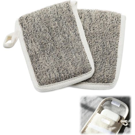 CCYKXA  Set of 2 Natural Linen Soap Pouches with Elastic and Drawstring, Exfoliating Body Soap Pouch Cover for Solid Soap, Shower and Travel, Alternative to Plastic Soap Boxes (1/5)