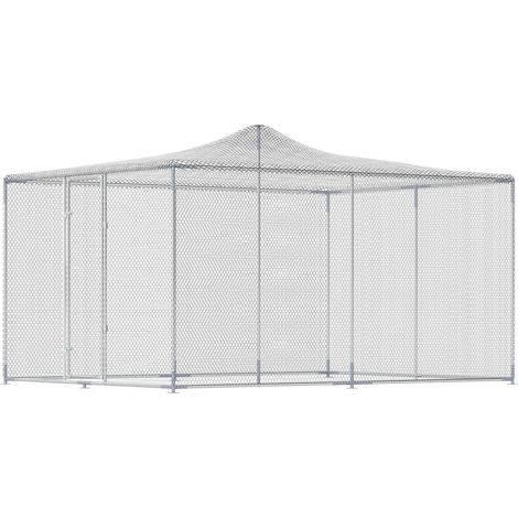 Pollaio per Galline da Esterno 400x300x197 cm con Tetto e Serrature in Acciaio Zincato Argento (1/5)