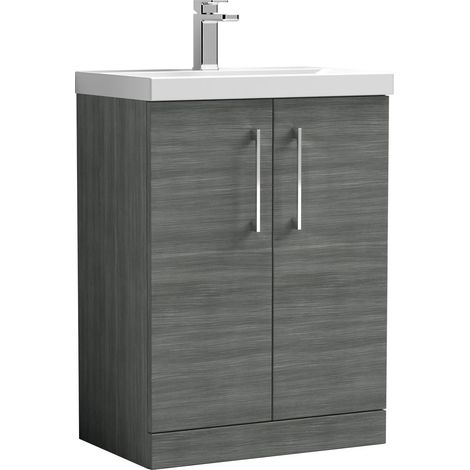 Balterley Contemporary Bathroom Floor Standing 2-Door Vanity & Thin-Edge Basin, Anthracite, 600mm