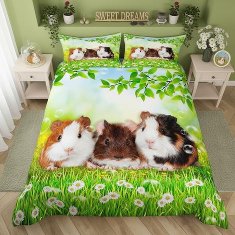 Jolie housse de couette pour enfant motif cochon d'Inde - Taille S - Motif animaux - Pour garçons et filles - Motif marguerite et feuilles d'été - Housse de couette romantique (1/5)