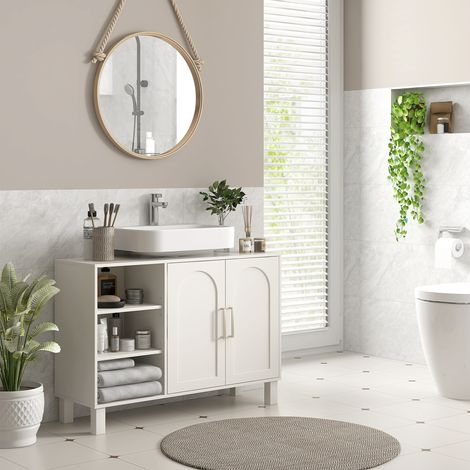 Rangement Meuble sous lavabo de salle de bain avec placard à deux niveaux étagères réglables 90l x 30P x 63H cm - crème