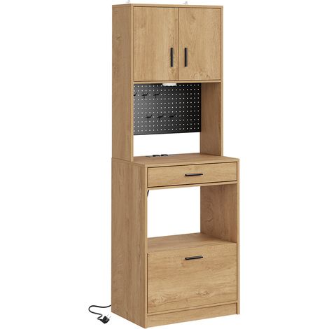 SoBuy Aparador alto Light Oak con 2 cajones Armario de cocina con panel perforado Mueble auxiliar de aglomerado para comedor 60×40×170 cm Capacidad de carga 75 kg FSB98-E-N (1/5)