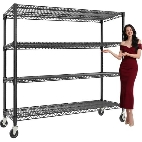 Étagère de rangement industrielle en métal sur roulettes verrouillables 182 cm H × 150 cm L × 45 cm P, étagères en fil métallique réglables, facturer lourde, pour garage/atelier/garde-manger/entrepôt