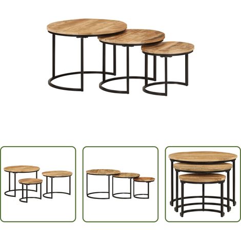 Meubles de salon - Tables gigognes 3 pcs bois de manguier massif brut (1/5)