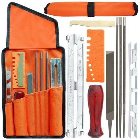 10 Piece Chainsaw Sharpening File Kit - File Kit for Sharpening Chainsaw Chains - Contains Round File - Sharpening Guide - Depth Gauge - Flat File - Chamber Bag (1/5)