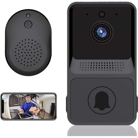 Sonnette vidéo sans fil WiFi HD, interphone bidirectionnel avec unité intérieure, vision nocturne, rechargeable, contrôle par application (1/4)