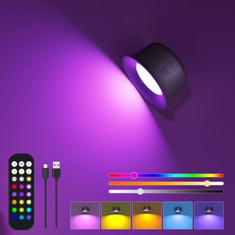 Lampe murale de tête de lit rechargeable minimaliste télécommande sans câblage multifonction LED wall light stick punch Free Mobile Light - rgbww - - batterie 2000mah avec télécommande (1/4)