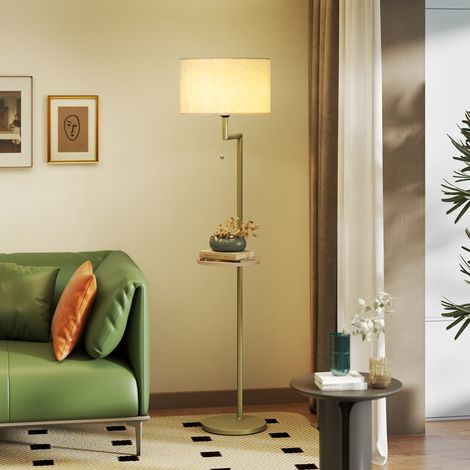 Lampe sur pied moderne Ø40x170 cm avec étagère en lin de teinte, interrupteur à chaîne et port USB pour le salon doré (1/4)
