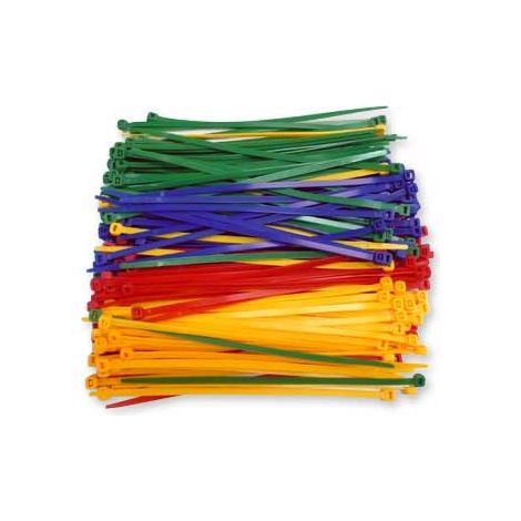 Oc-Pro – Colliers de câblage Rilsan 200mm – Lot de 200 colliers – Largeur 4.8mm – Assortiment de couleurs vert, jaune, rouge, bleu