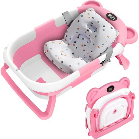 Vaschetta per neonati, pieghevole, con termometro integrato, colore rosa (1/2)