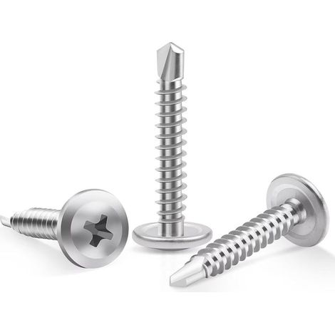 Lot de 100 vis auto-taraudeuses M4,2 x 32 mm, en acier inoxydable 410 haute résistance, tête Phillips, vis auto-perceuses à tête fraisée, auto-perceuses (1/5)
