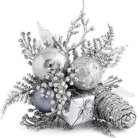 Décorations de Noël en pommes de pin et branches d'épicéa, ornement pour sapin de Noël (argenté)-2013cm-Silver (1/2)