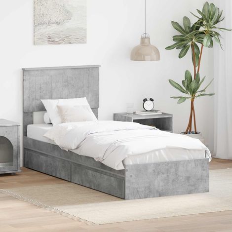 Cama con almacenamiento con cabecera Gris Concreto 75 x 190 cm