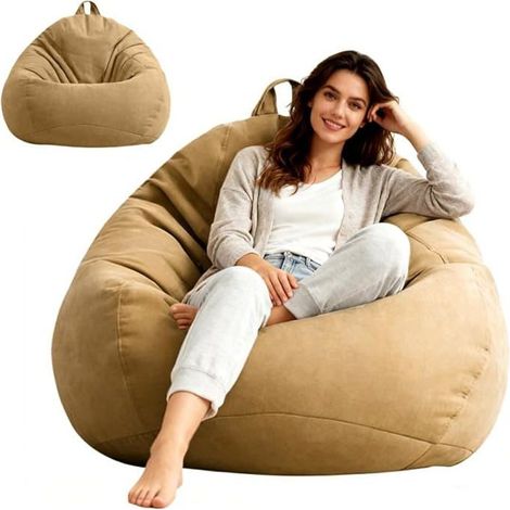 Housse pour pouf - sans rembourrage, pouf pour adultes et enfants, salon/chambre d'enfant/canapé, 100 x 120 cm (marron) (1/5)
