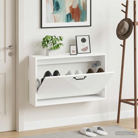 vidaXL Wall-Mounted Shoe Cabinet HAARLEM 71 x 17 x 43 cm White (1/5)