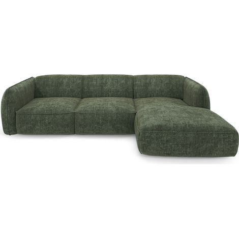 Canapé d'angle droit 5 places en velours tramé vert olive LIVIA (1/5)
