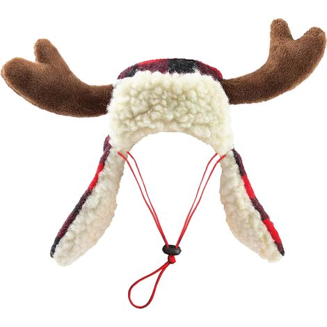 Chapeau festif à carreaux Buffalo avec grandes cornes de cerf - Accessoire de Noël SnugFit pour chiens et chats (1/5)