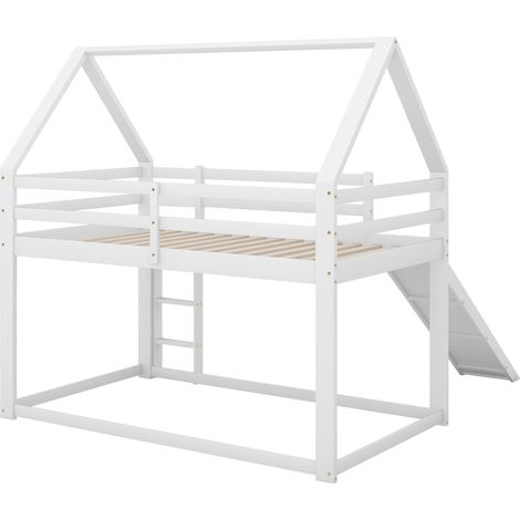 Cama casita elevada infantil con tobogán y escalera, blanca, 90 x 200 cm (1/5)