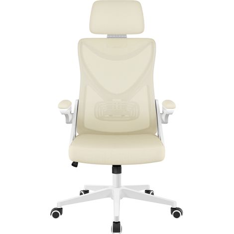 Homevive Silla de Oficina Ergonómica de Malla con Soporte Lumbar Silla de Escritorio Móvil con Reposabrazos Altura Ajustable Reposacabezas Beige